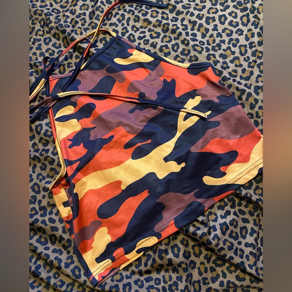 came orange halter crop